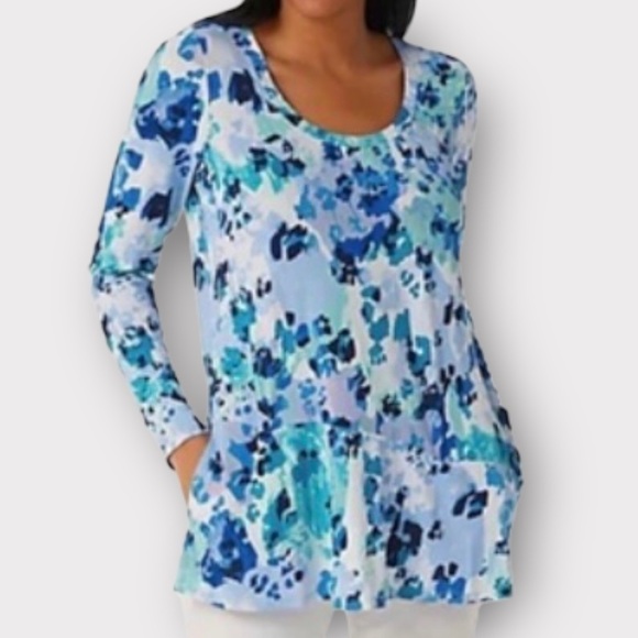 LOGO by Lori Goldstein Tops - 𝅺New Logo by Lori Goldstein Printed Rayon 230 Scoop Neck Top New Blue NWOT